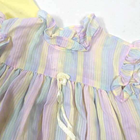 Vintage Dress Jacket Set Baby Girls Size 12m Yellow Pastel Rainbow Spring - Picture 3 of 5
